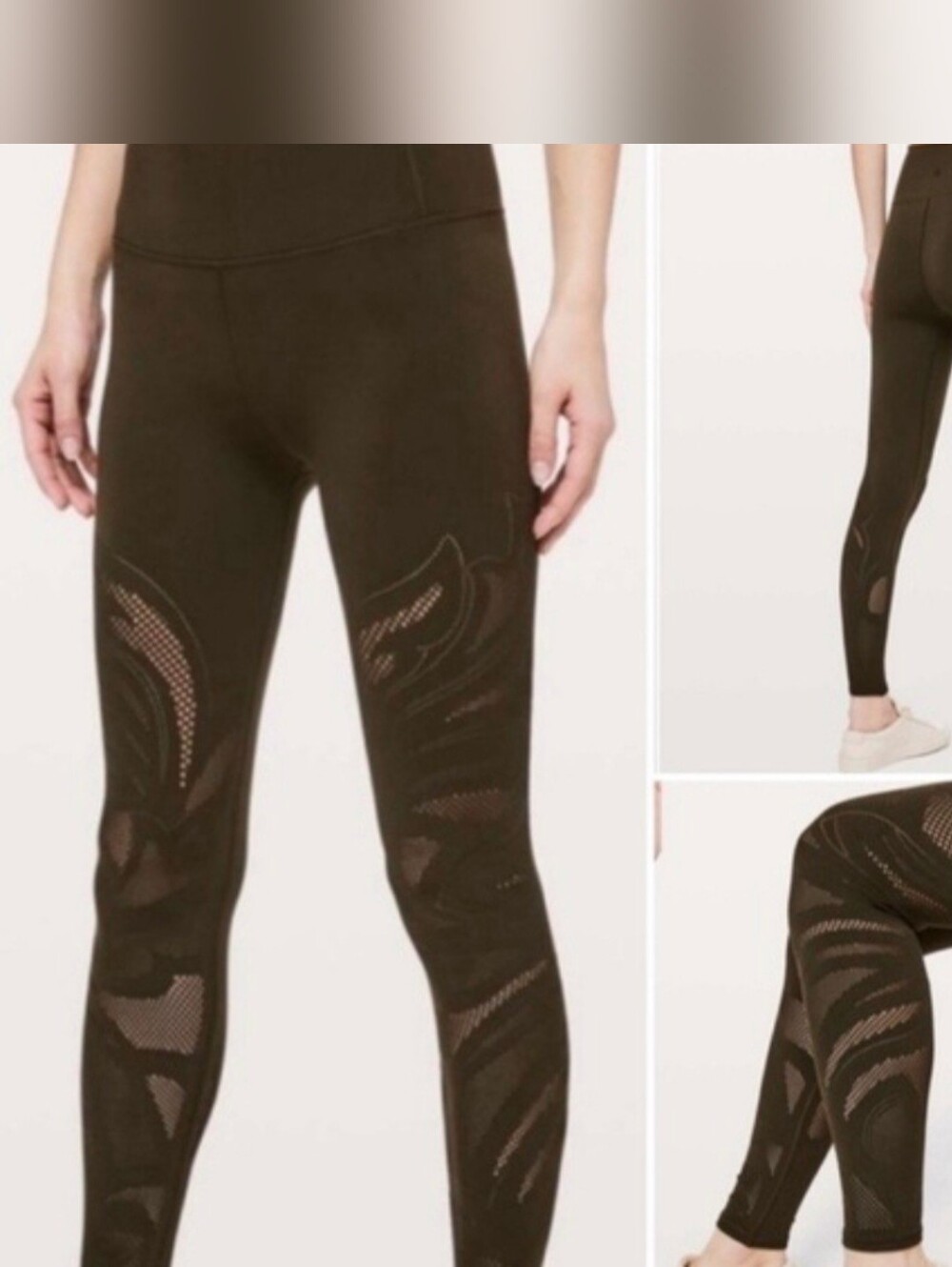 Lululemon Reveal Tight En Avante Mesh Lace Laser Cut 26" Pants Legging D Olive 6